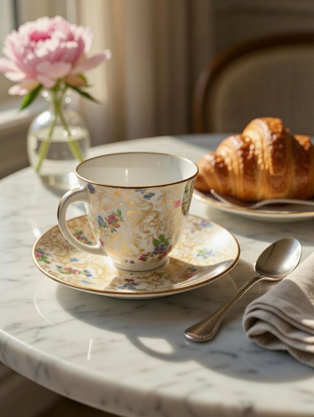 Vintage Haviland Limoges France Demitasse Cup & Saucer Gold Floral 816 Antique E